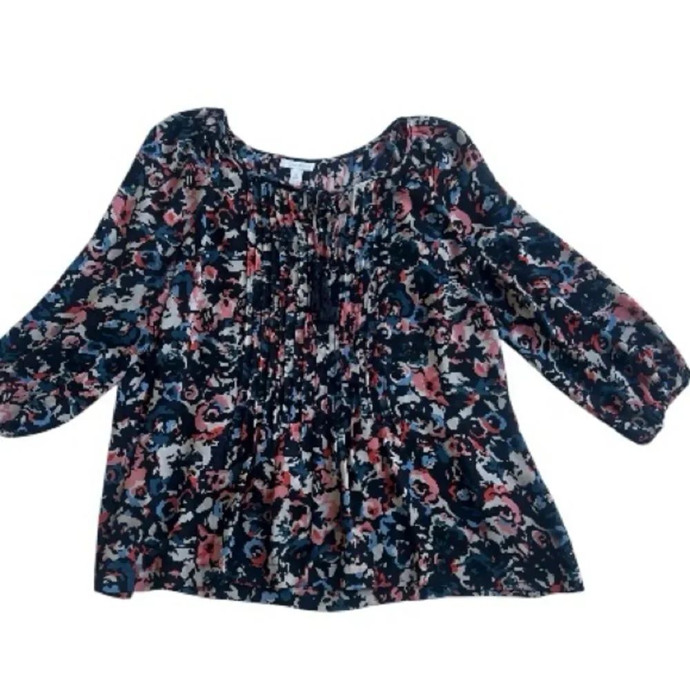 Charter Club Navy Pink Floral Blouse Sz XL